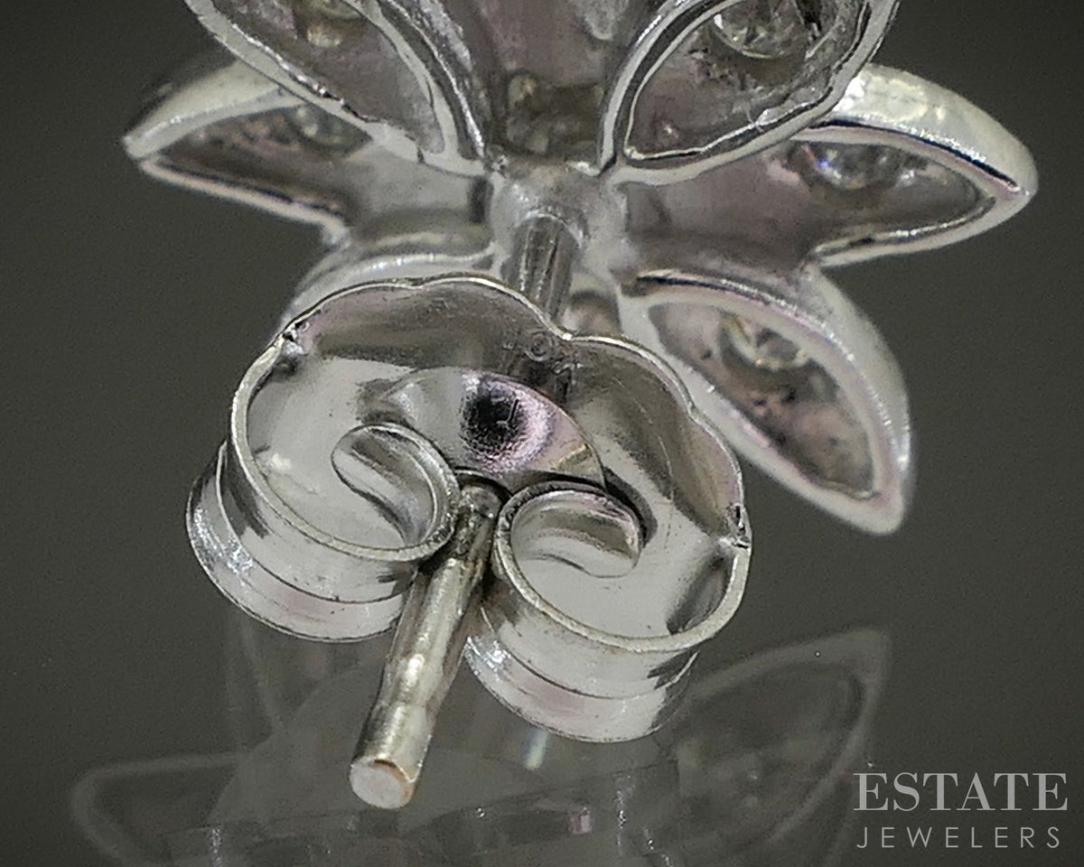 10k White Gold Natural Diamond Flower Stud Earrings 2.0g p27537b