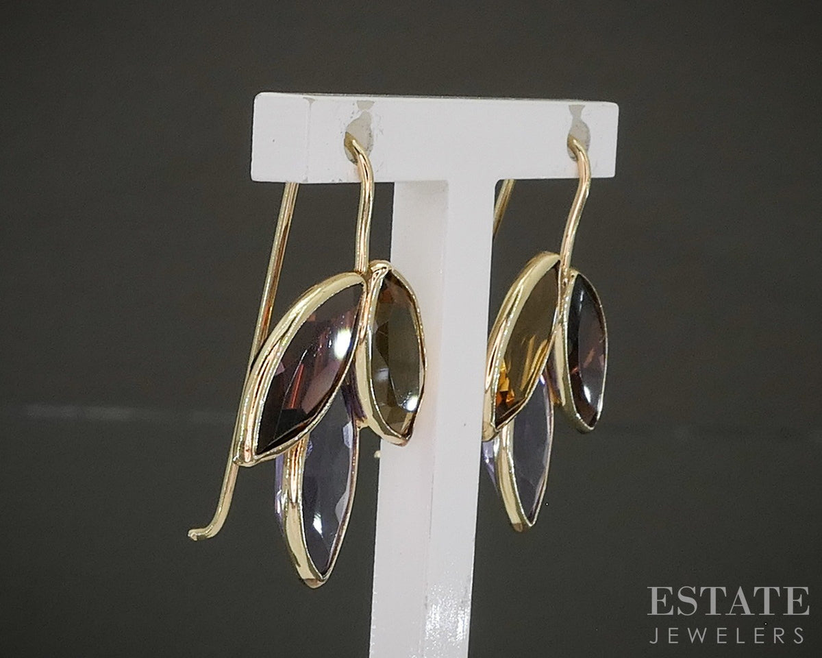 10k Yellow Gold Rhodolite Garnet Amethyst Citrine Dangle Earrings 3.3g p27920b