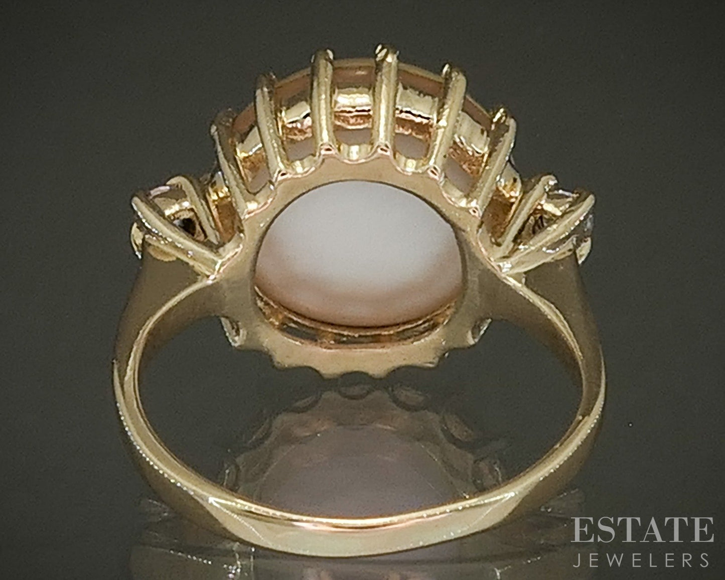 14k Yellow Gold 12mm Mabe Pearl & Diamond Ladies Ring 4.6g p27776b