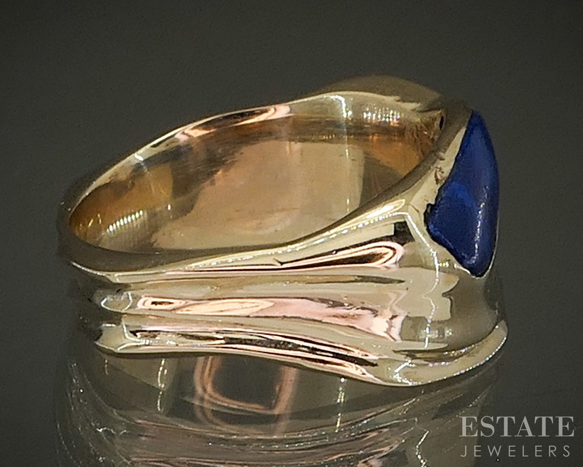 14k Yellow Gold Natural Lapis & Diamond Modernist Band Ring 6.8g p27667b