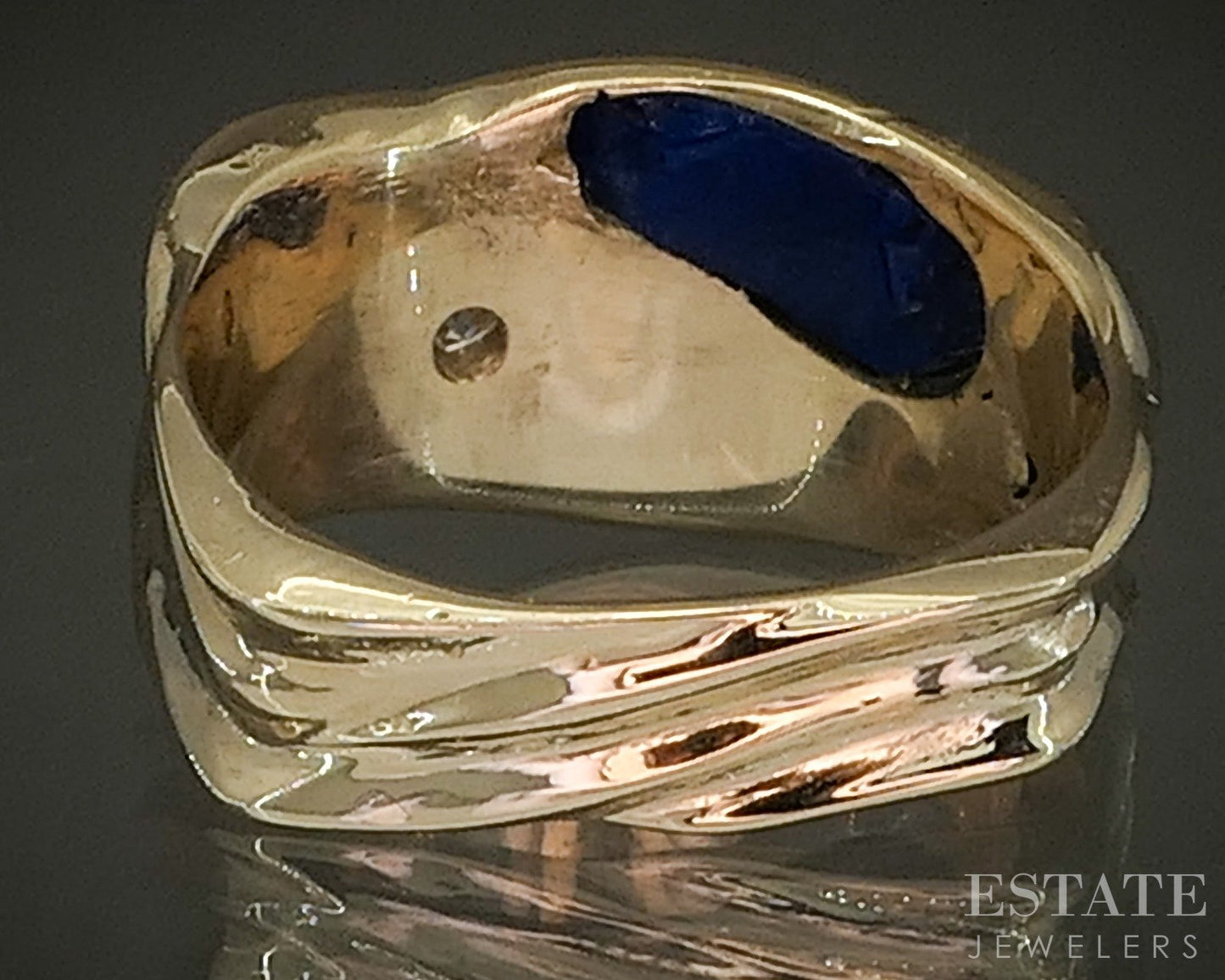 14k Yellow Gold Natural Lapis & Diamond Modernist Band Ring 6.8g p27667b
