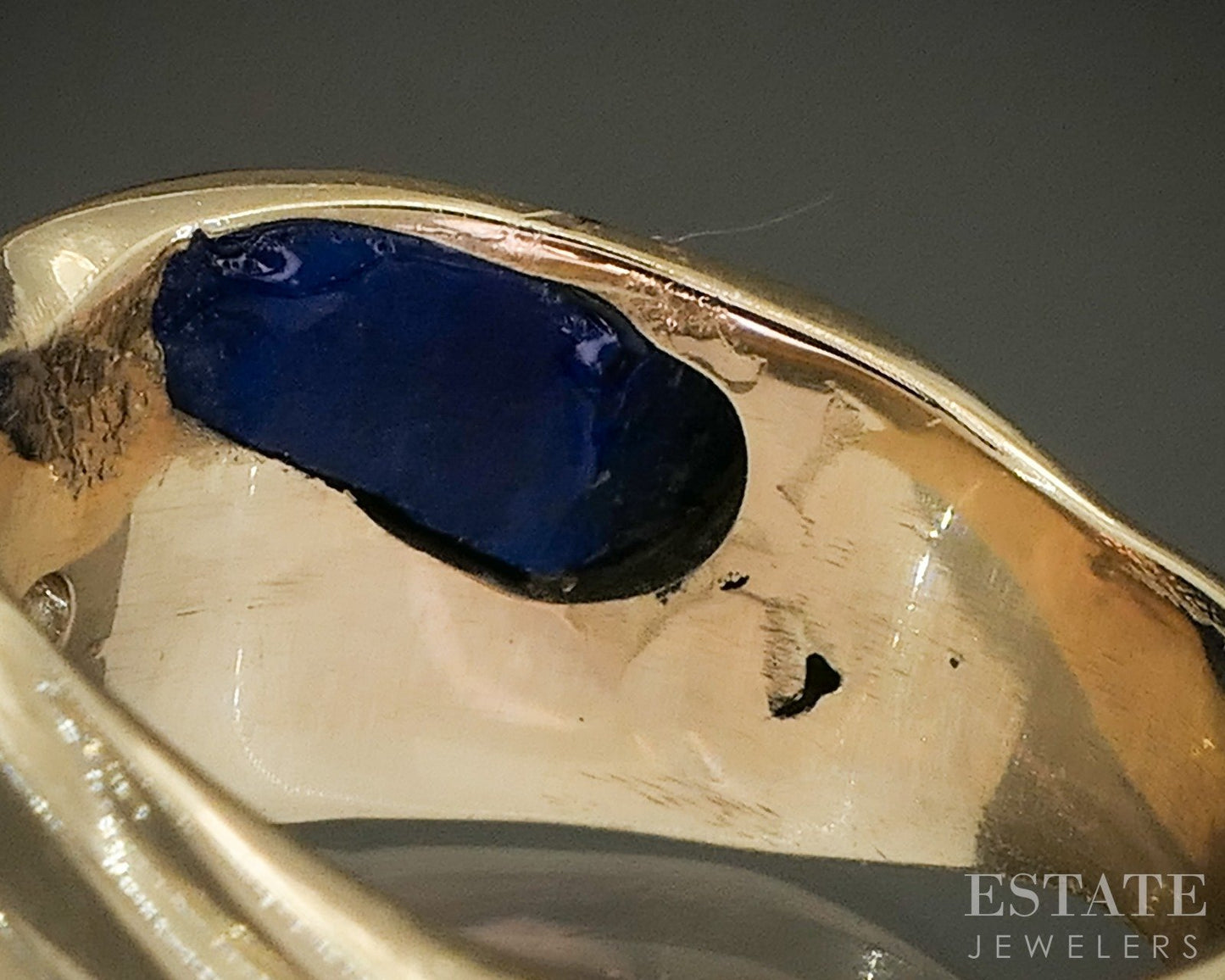 14k Yellow Gold Natural Lapis & Diamond Modernist Band Ring 6.8g p27667b
