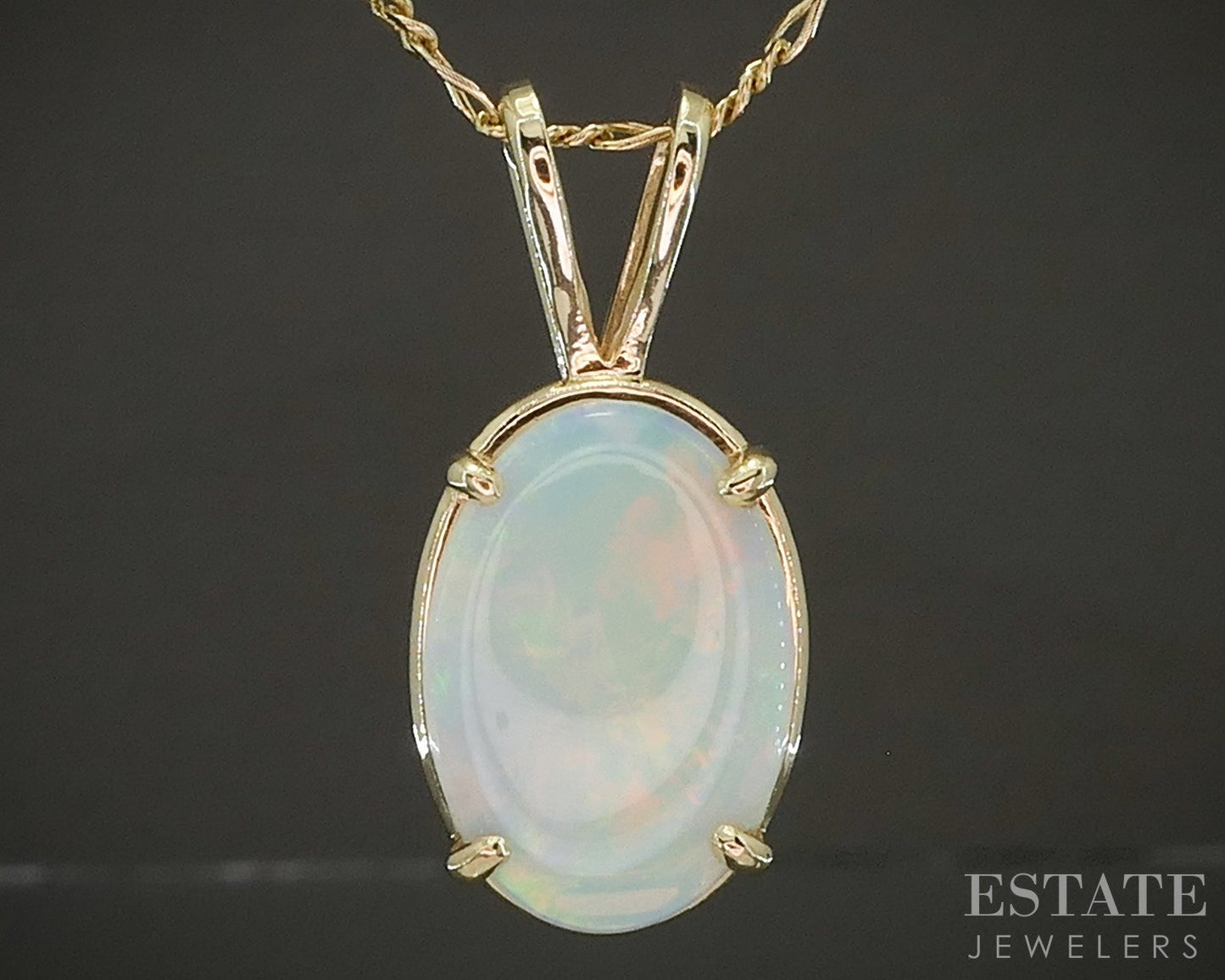 14k Yellow Gold Oval Natural Opal Ladies Necklace 6g 20"L p27842b