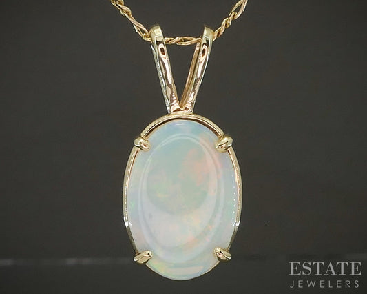 14k Yellow Gold Oval Natural Opal Ladies Necklace 6g 20"L p27842b