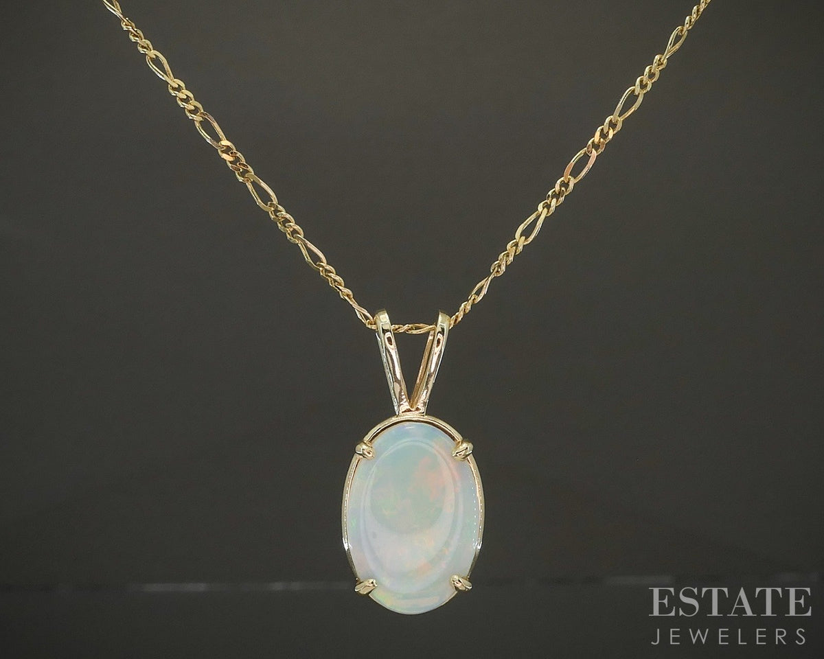 14k Yellow Gold Oval Natural Opal Ladies Necklace 6g 20"L p27842b