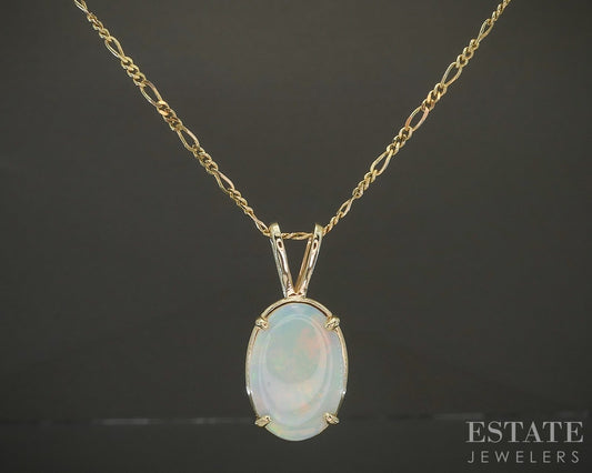 14k Yellow Gold Oval Natural Opal Ladies Necklace 6g 20"L p27842b