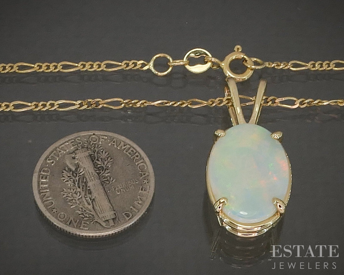 14k Yellow Gold Oval Natural Opal Ladies Necklace 6g 20"L p27842b