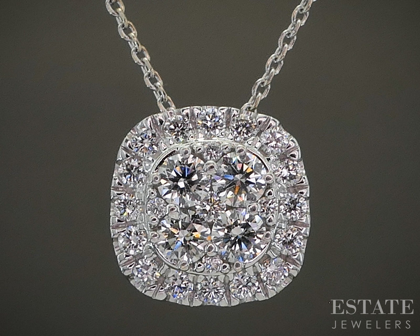 14k White Gold Round Lab Created .50ctw Diamond Cluster Necklace 19"L p27242b