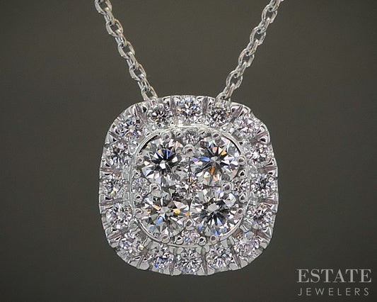 14k White Gold Round Lab Created .50ctw Diamond Cluster Necklace 19"L p27242b