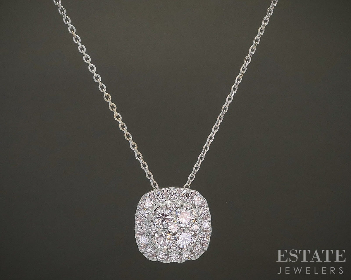 14k White Gold Round Lab Created .50ctw Diamond Cluster Necklace 19"L p27242b