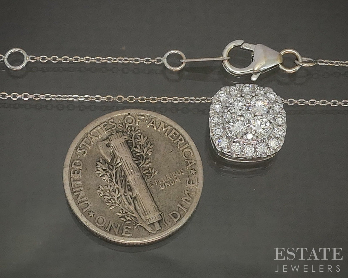 14k White Gold Round Lab Created .50ctw Diamond Cluster Necklace 19"L p27242b