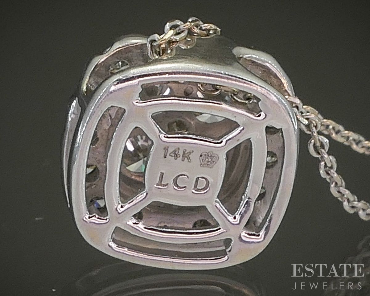 14k White Gold Round Lab Created .50ctw Diamond Cluster Necklace 19"L p27242b