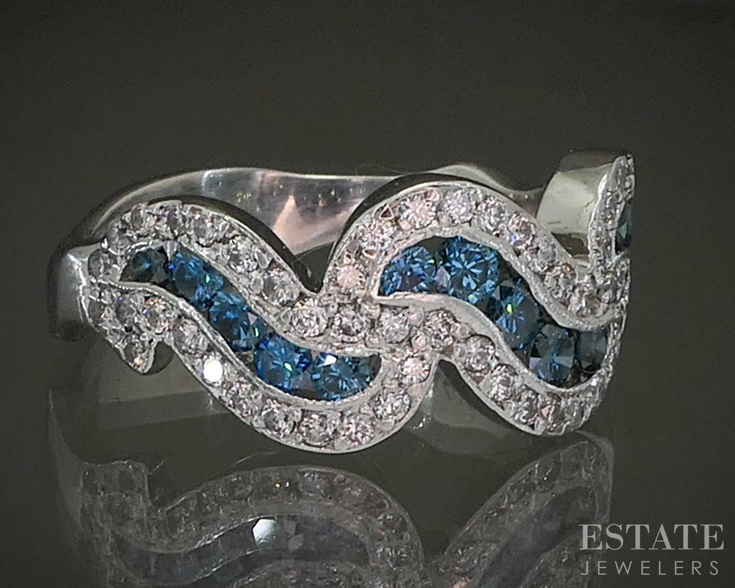 14k White Gold Natural 1.50ctw Blue & White Diamond Ladies Ring 6.8g p27884b