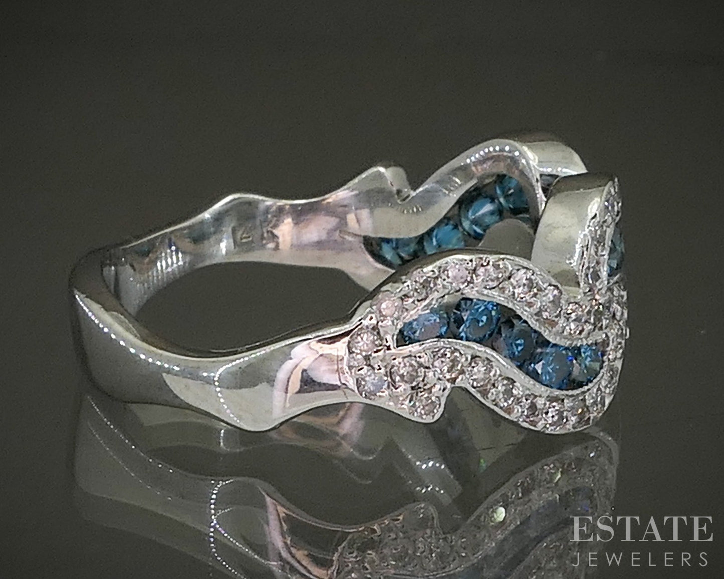 14k White Gold Natural 1.50ctw Blue & White Diamond Ladies Ring 6.8g p27884b