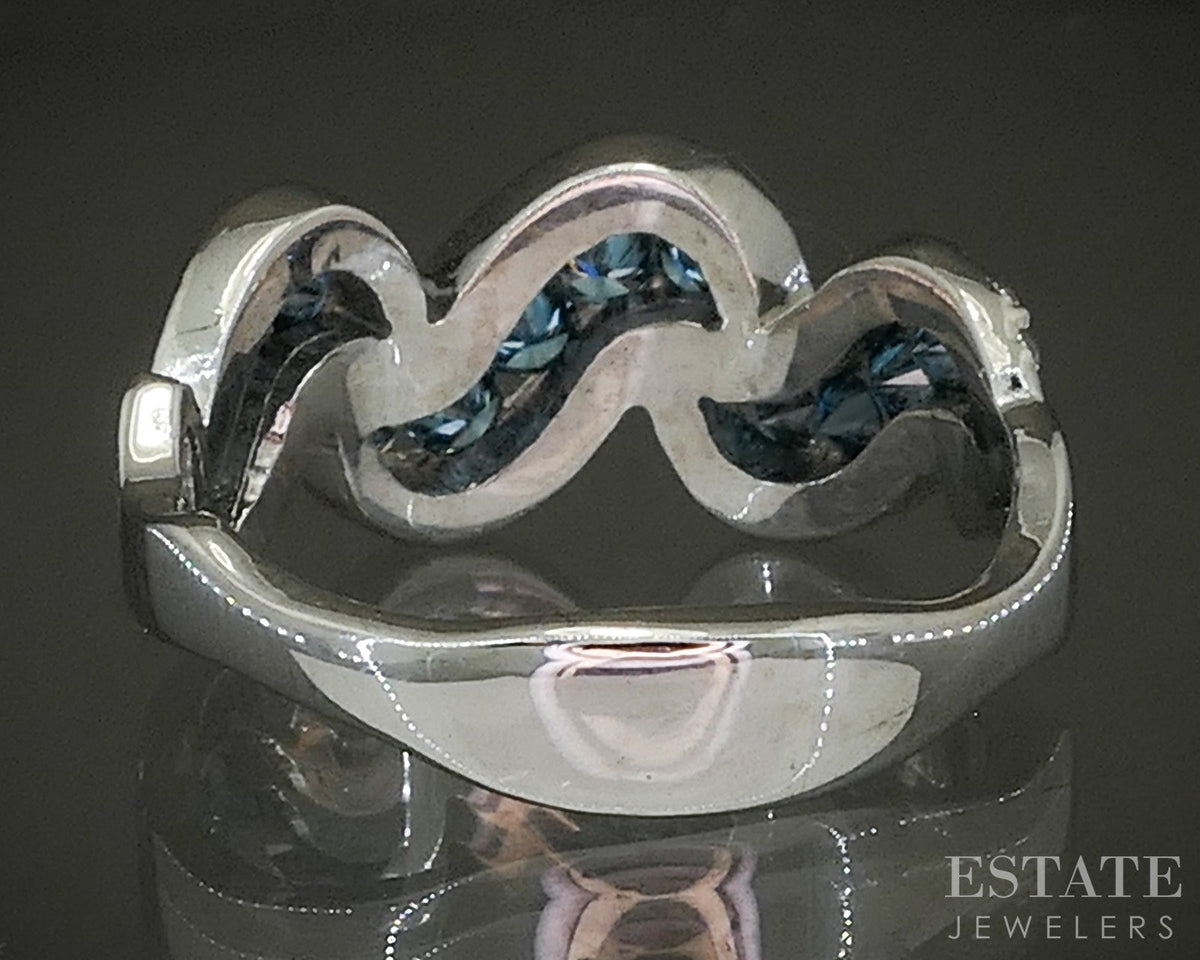 14k White Gold Natural 1.50ctw Blue & White Diamond Ladies Ring 6.8g p27884b