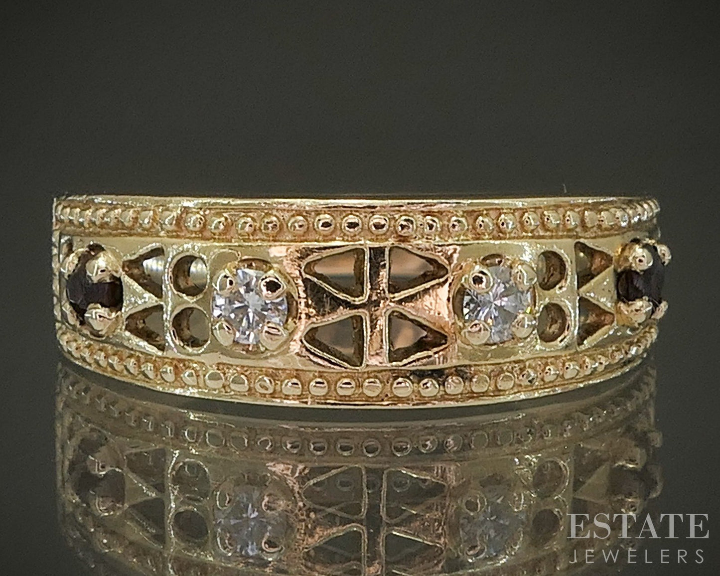 14k Yellow Gold Natural Garnet & Diamond Ladies Band Ring 3.2g p27086b