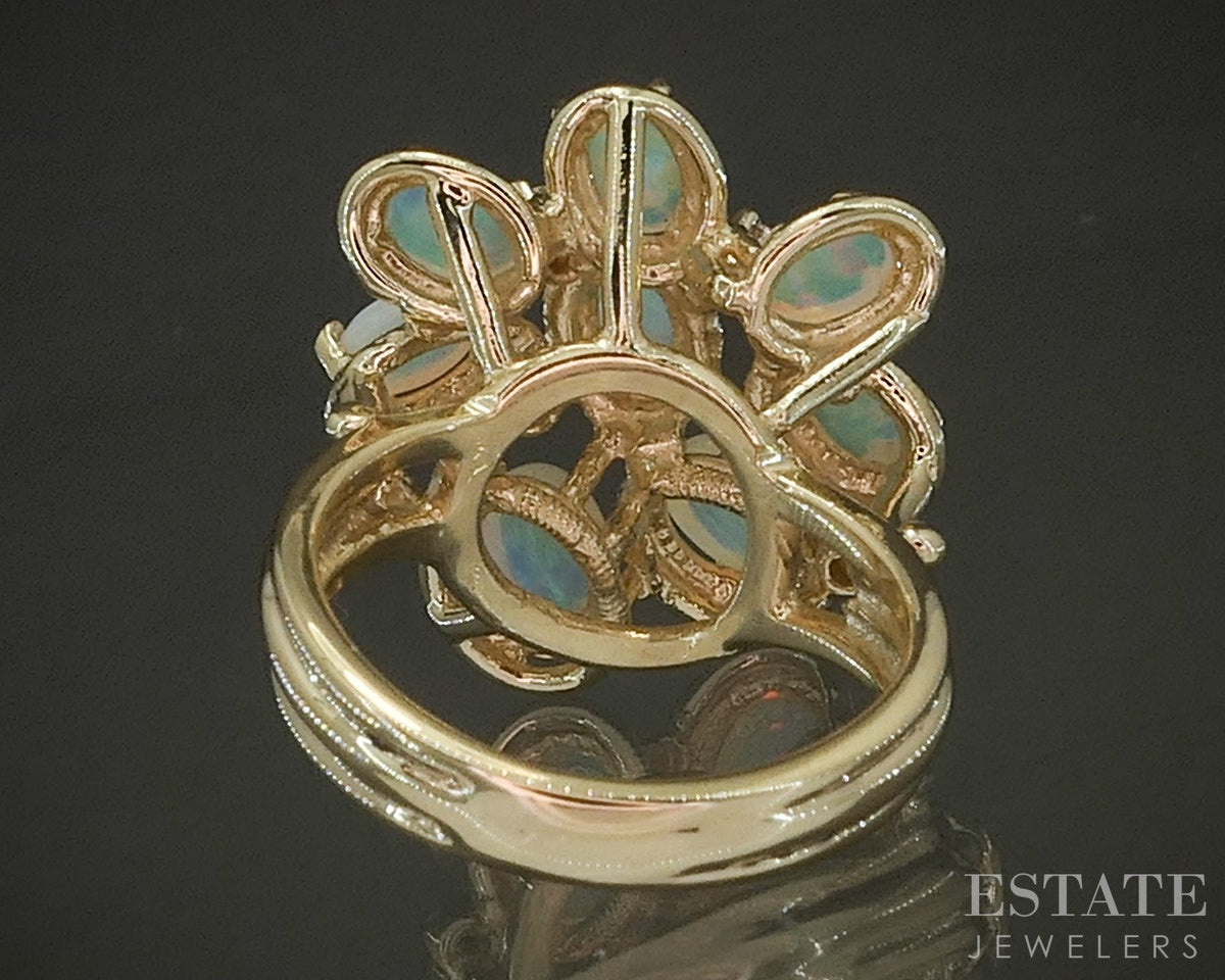 Vintage 14k Yellow Gold Oval Natural Opal & Diamond Cocktail Ring 8.1g p27678b