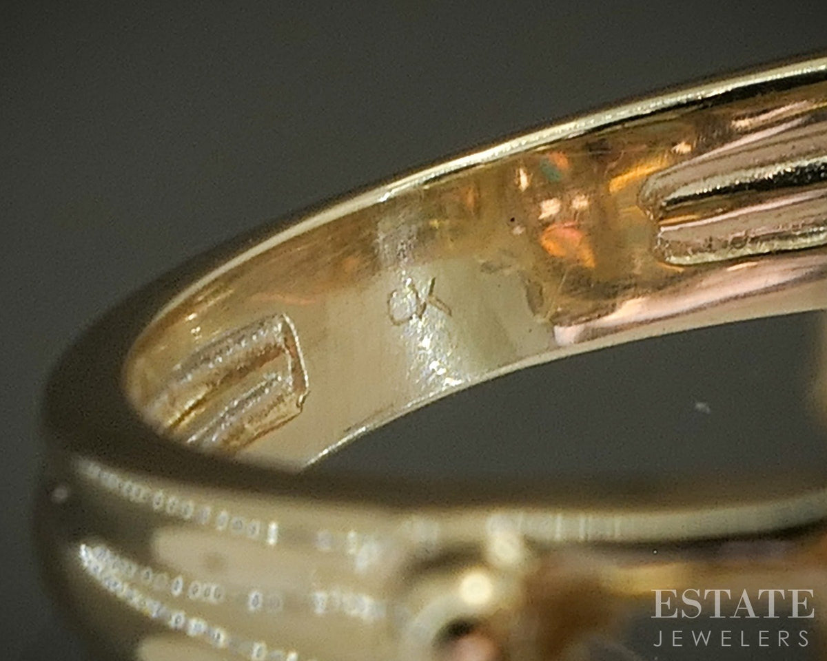 Vintage 14k Yellow Gold Oval Natural Opal & Diamond Cocktail Ring 8.1g p27678b