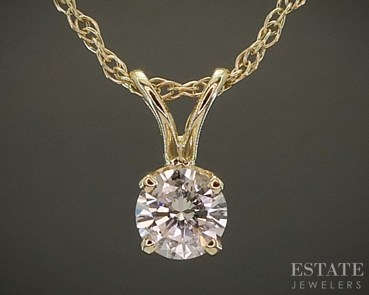 14k Yellow Gold Round Natural .26ct Diamond Solitaire Necklace 18"L p27806b
