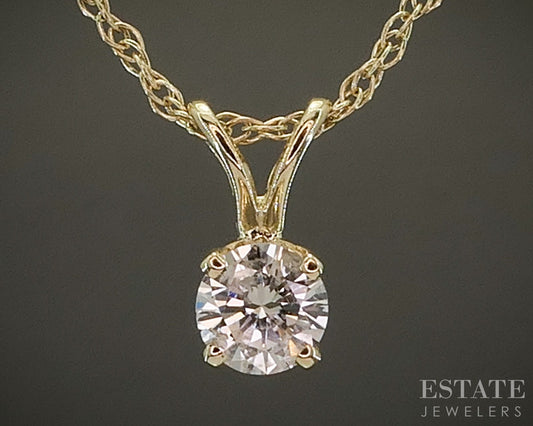 14k Yellow Gold Round Natural .26ct Diamond Solitaire Necklace 18"L p27806b