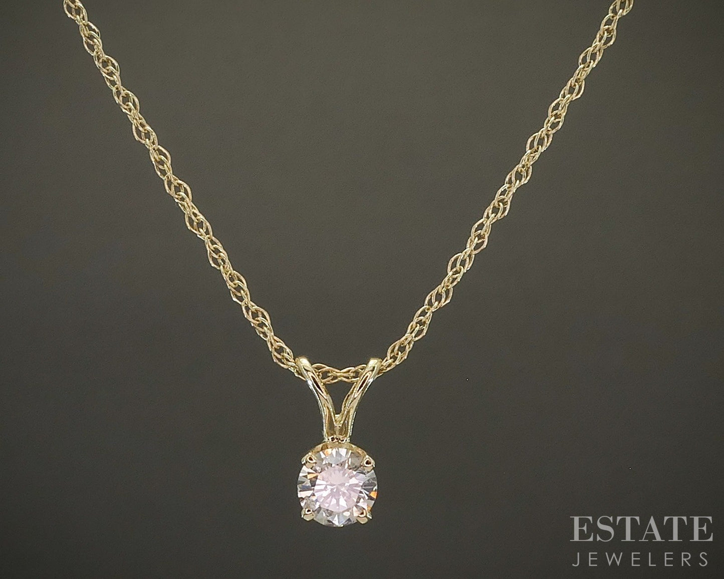 14k Yellow Gold Round Natural .26ct Diamond Solitaire Necklace 18"L p27806b