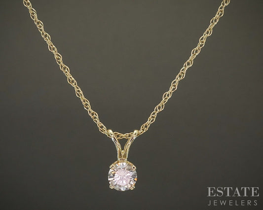 14k Yellow Gold Round Natural .26ct Diamond Solitaire Necklace 18"L p27806b
