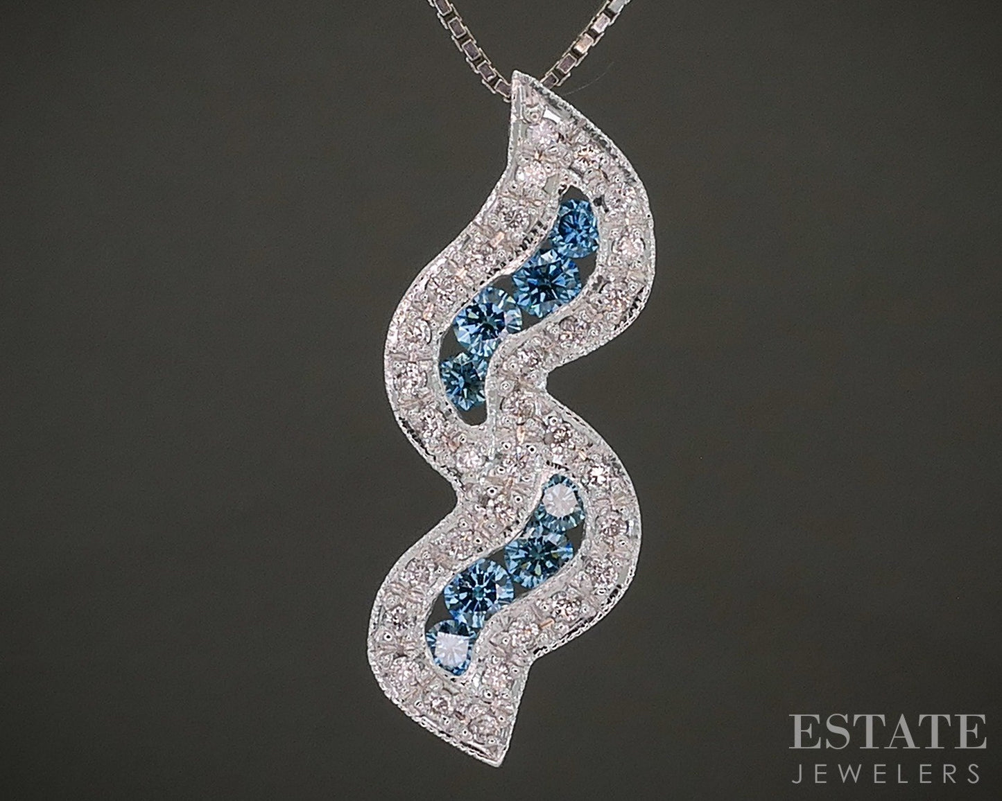 14k White Gold Natural .35ctw Blue & White Diamond Ladies Necklace 5.6g p27885b