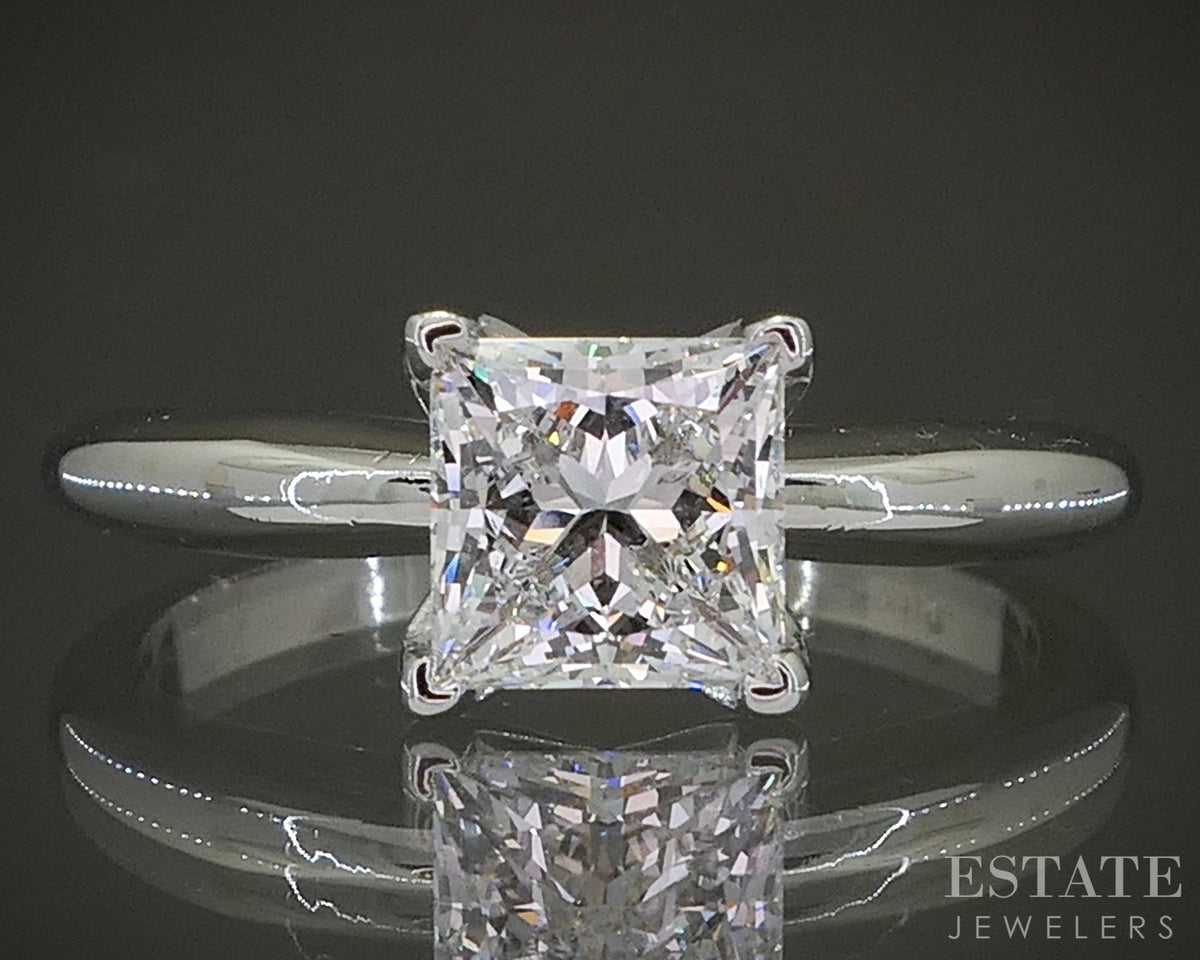 14k White Gold GCAL Princess Lab Created 1.04ct Diamond Solitaire Ring p28194