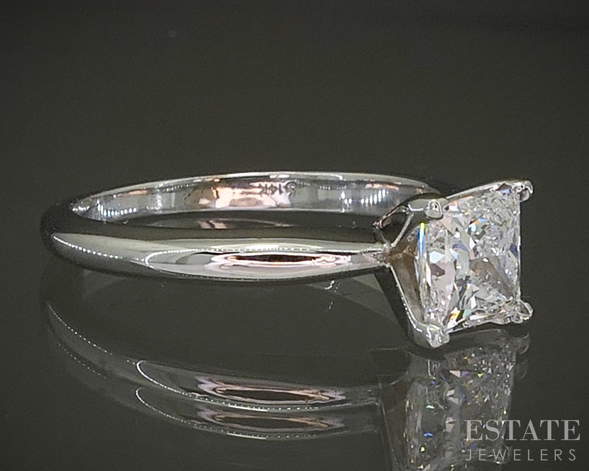 14k White Gold GCAL Princess Lab Created 1.04ct Diamond Solitaire Ring p28194