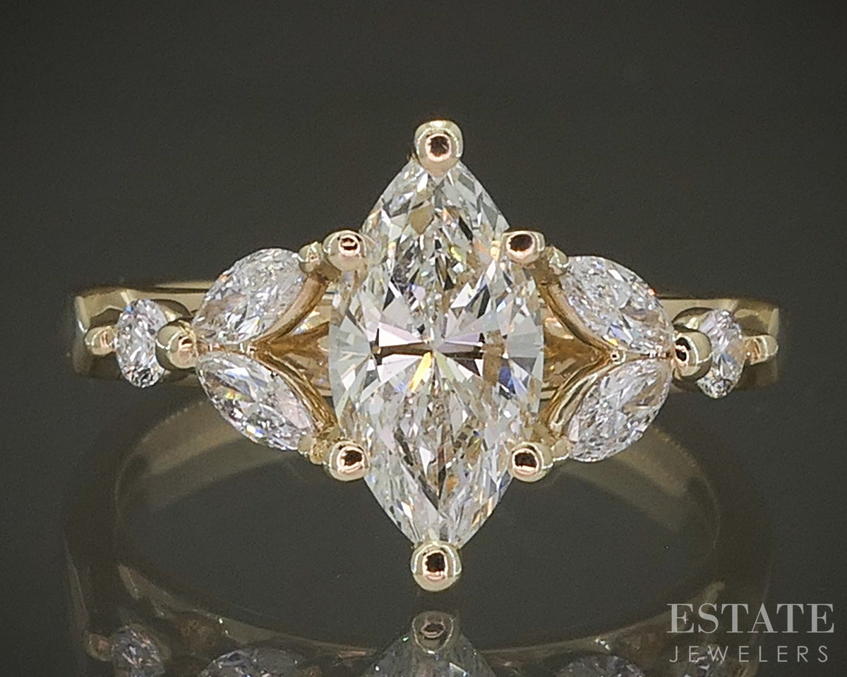 14k Yellow Gold GIA Marquise Natural 1.34ctw Diamond Engagement Ring 3.4g p28792
