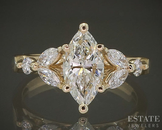 14k Yellow Gold GIA Marquise Natural 1.34ctw Diamond Engagement Ring 3.4g p28792