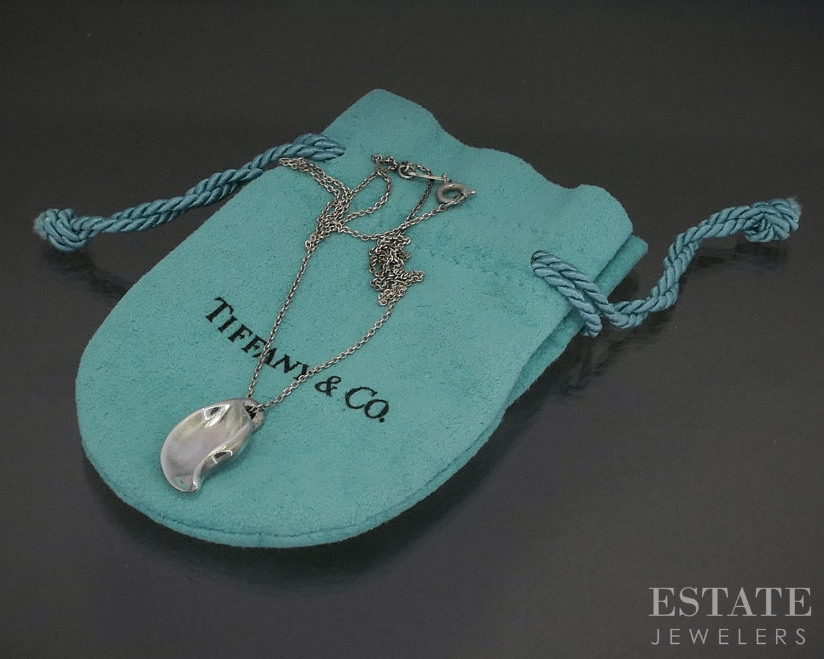 Sterling Silver Tiffany & Co. Elsa Peretti Leaf Necklace 3.5g 15"L p28200