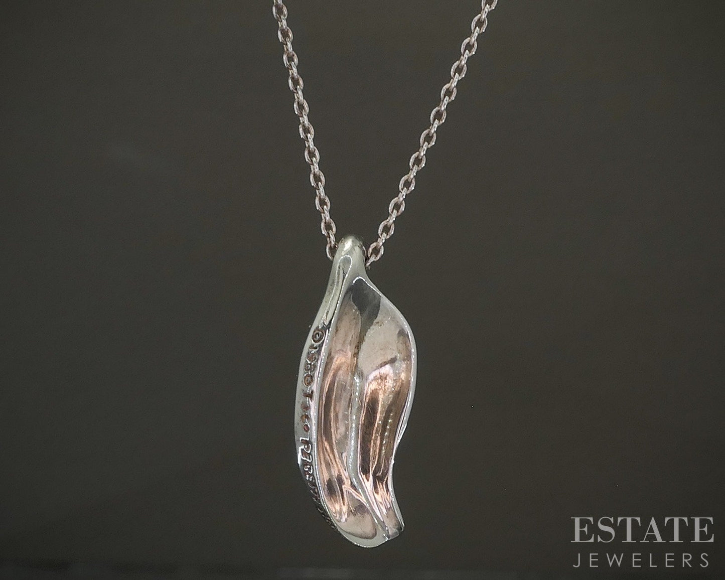 Sterling Silver Tiffany & Co. Elsa Peretti Leaf Necklace 3.5g 15"L p28200