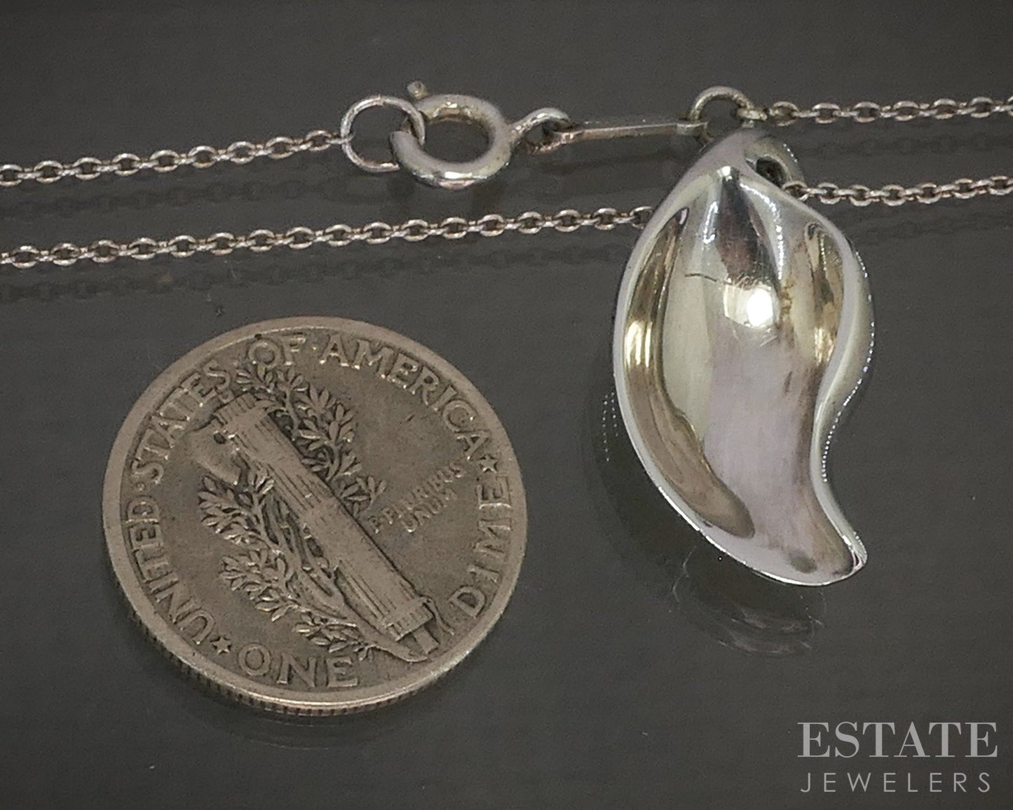 Sterling Silver Tiffany & Co. Elsa Peretti Leaf Necklace 3.5g 15"L p28200