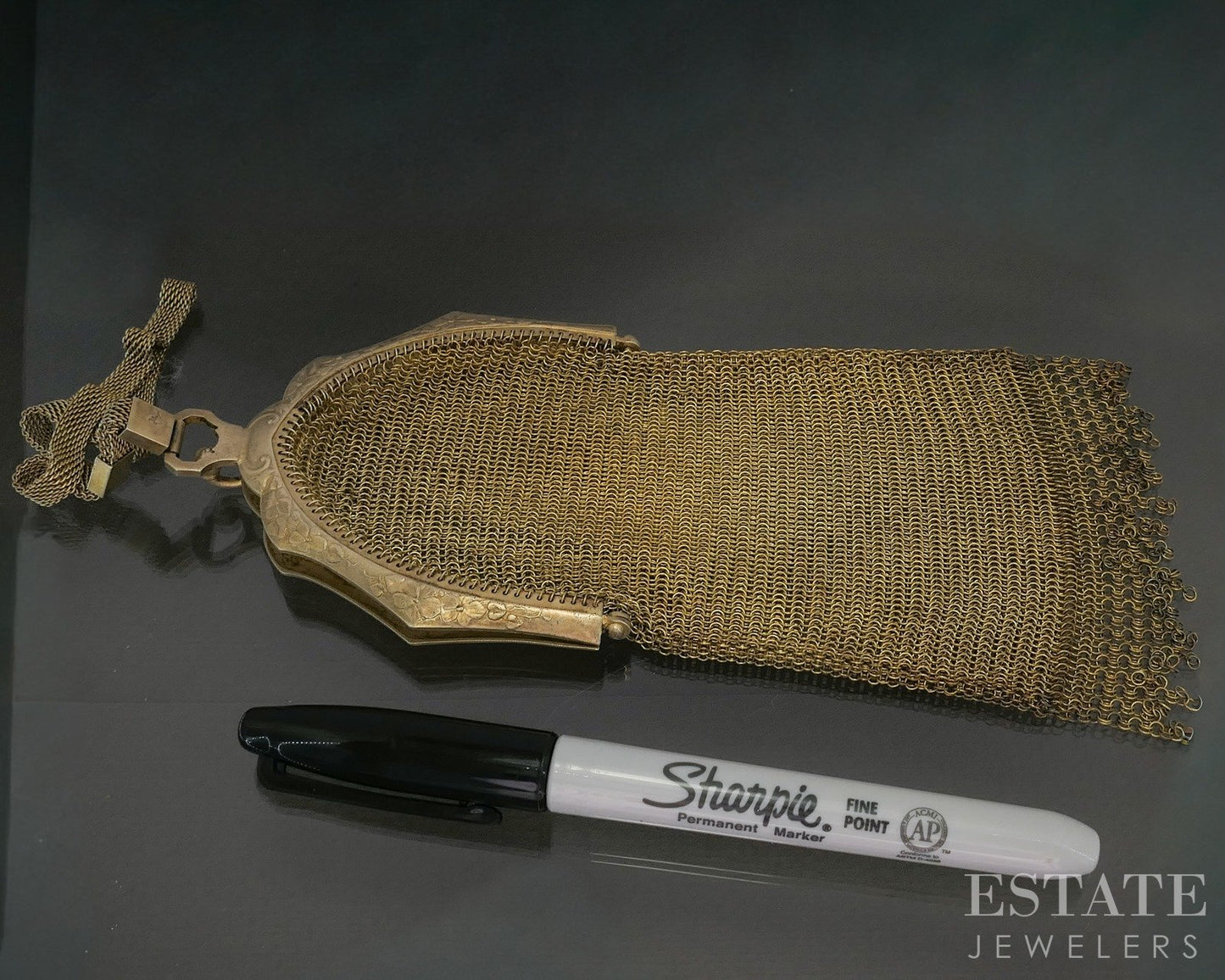 Antique Gold Filled Whiting Davis Chatelain Mesh Chain Flapper Purse 107g p28421