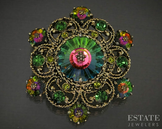 Vintage Gold Tone WEISS Rivoli Watermelon Rhinestone Juliana Pin Brooch p29548