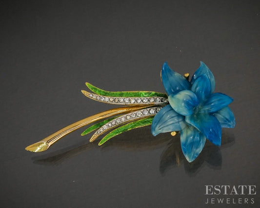 Vintage Hattie Carnegie Art Glass & Rhinestone Flower Pin Brooch p29560