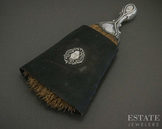 Antique Art Nouveau Sterling Repousse Whisk Broom Clothes Brush & Case p24702