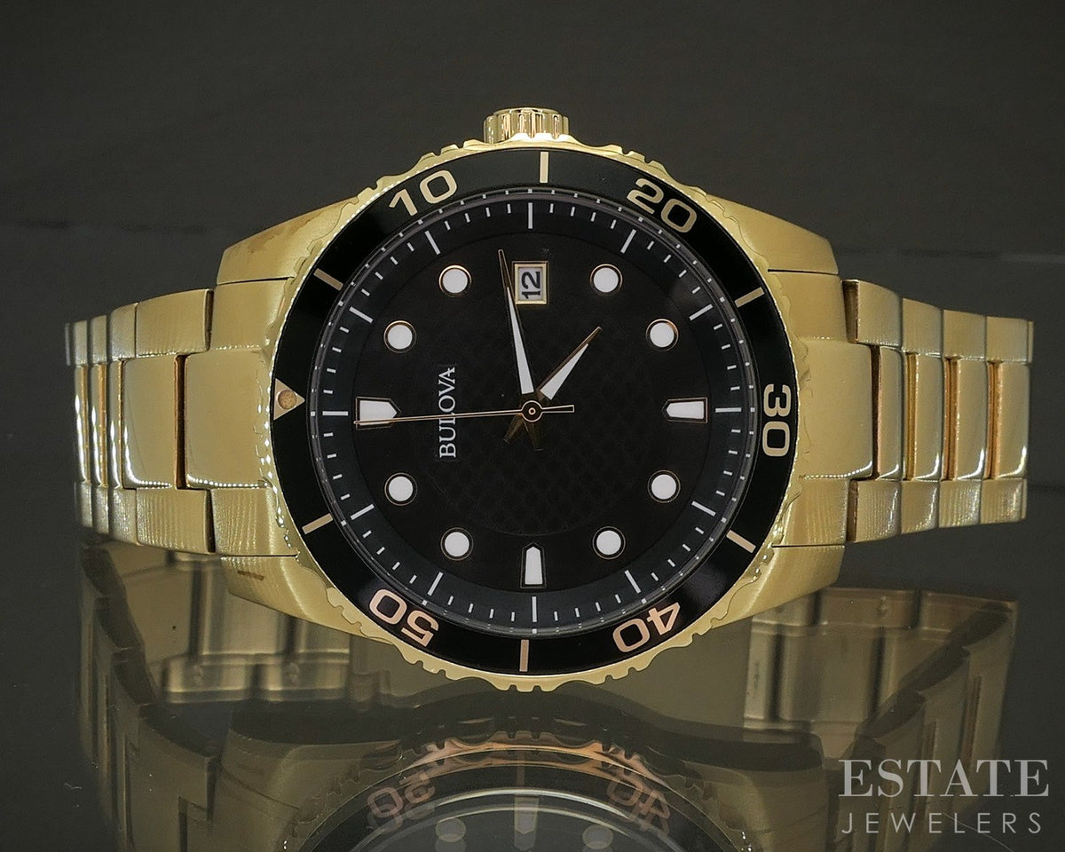Bulova Gold Tone 98b375 Black Divers Style Stainless Mens Watch p28917