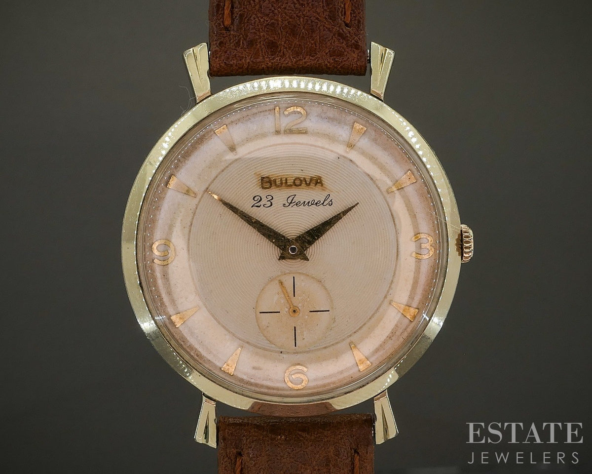 Vintage 1957 Bulova 23j Concentric Circle Dial 10k RGP Mens Watch p28620