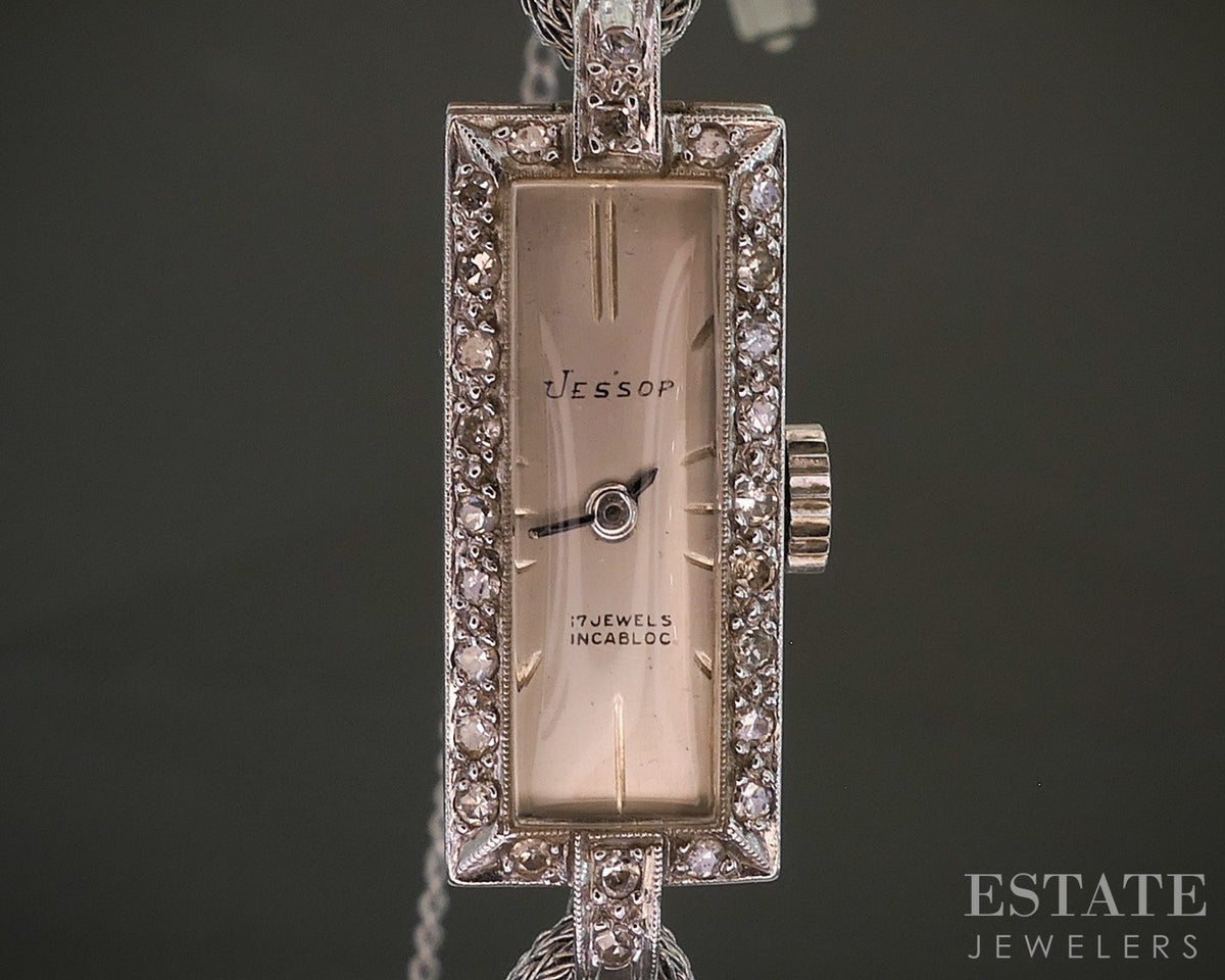 Antique Platinum Single Cut Natural Diamond Jessop Ladies Watch 10.8g p29258