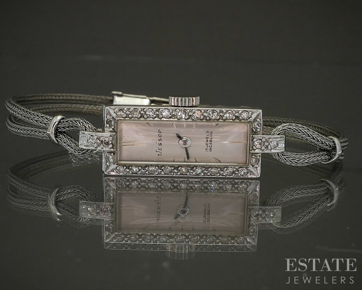 Antique Platinum Single Cut Natural Diamond Jessop Ladies Watch 10.8g p29258