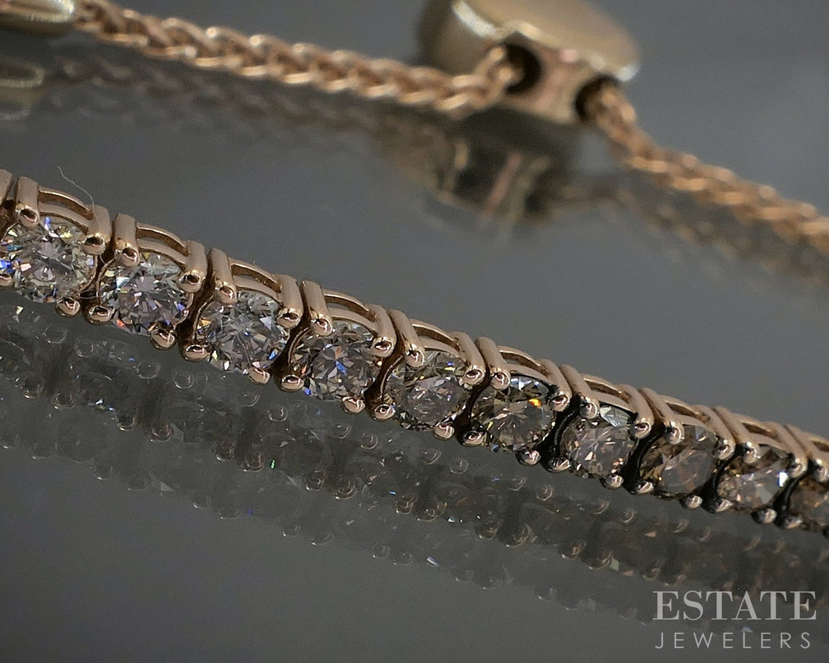 14k Strawberry Gold LeVian Chocolate Diamond Bolo Tennis Bracelet 8.1g p28696