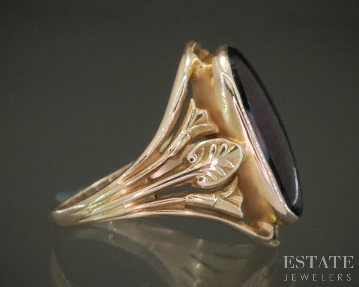 Antique Art Nouveau 10k Yellow Gold Cabochon Amethyst Ring 4.3g p28959