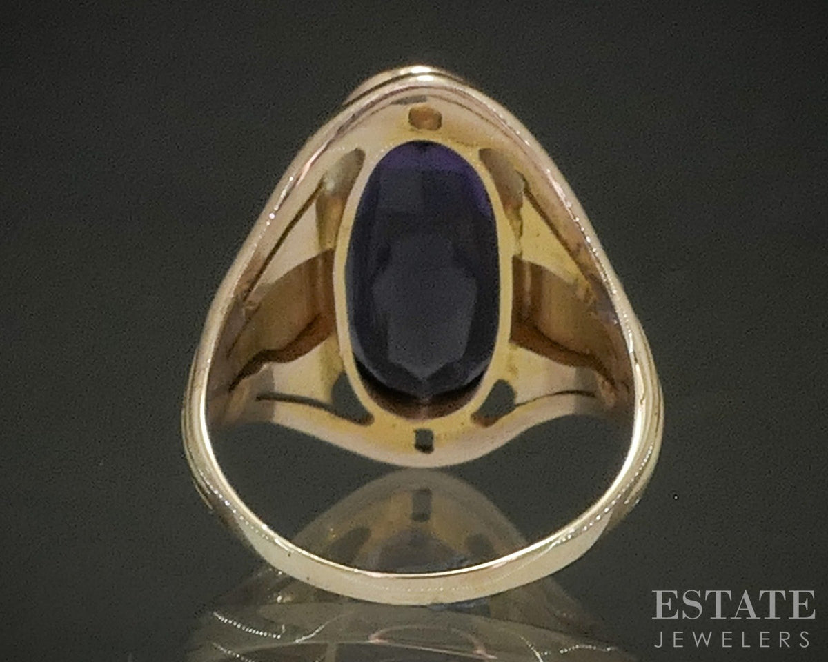Antique Art Nouveau 10k Yellow Gold Cabochon Amethyst Ring 4.3g p28959