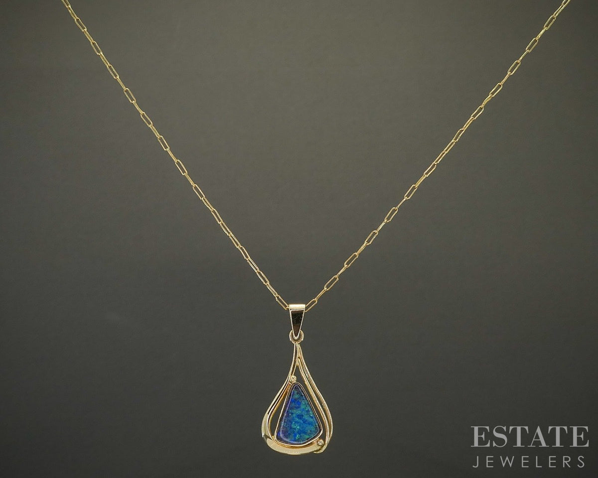 18k Yellow Gold Natural Boulder Opal Ladies Necklace 3.9g 20"L p29064