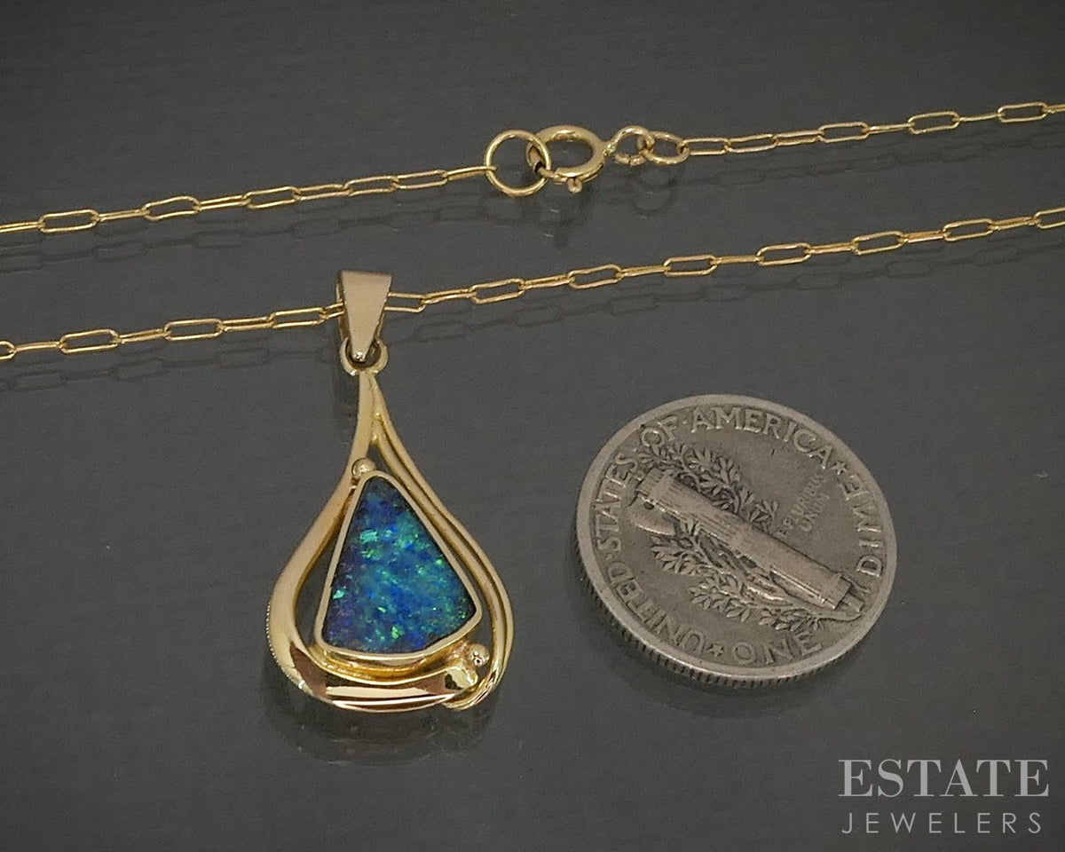18k Yellow Gold Natural Boulder Opal Ladies Necklace 3.9g 20"L p29064