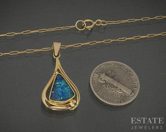 18k Yellow Gold Natural Boulder Opal Ladies Necklace 3.9g 20"L p29064