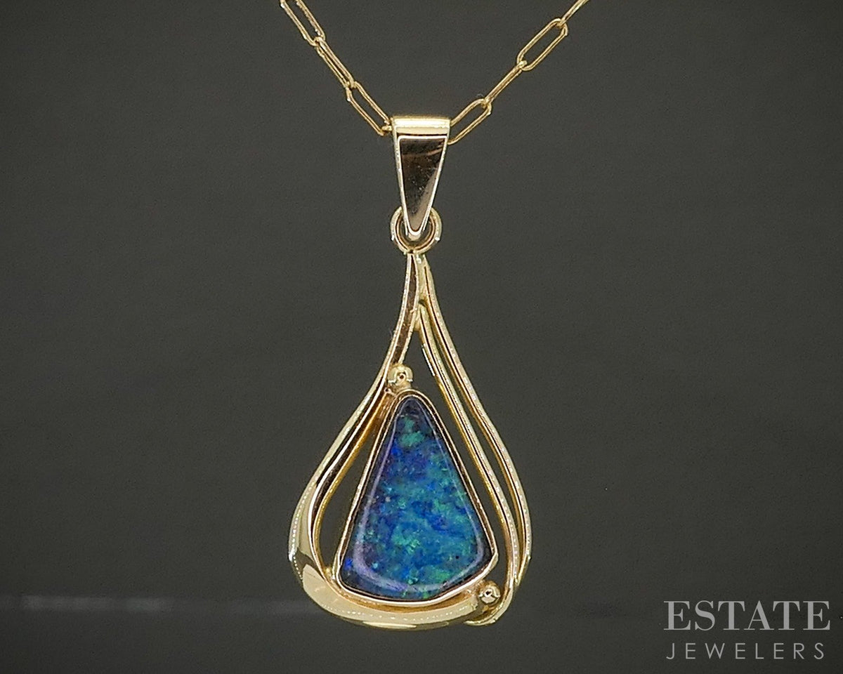 18k Yellow Gold Natural Boulder Opal Ladies Necklace 3.9g 20"L p29064