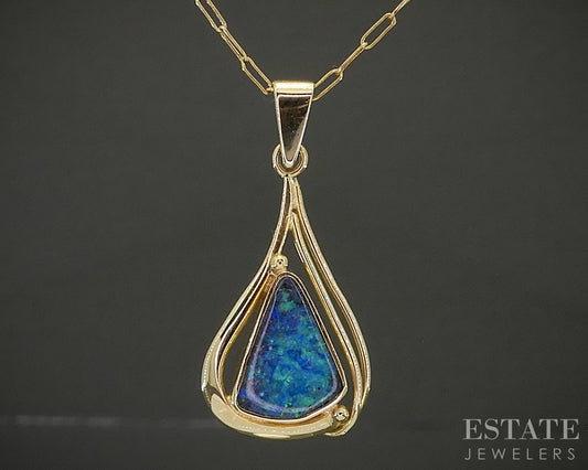 18k Yellow Gold Natural Boulder Opal Ladies Necklace 3.9g 20"L p29064